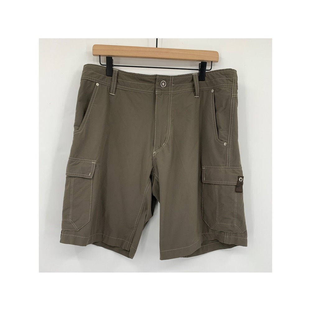 Kuhl Shorts Mens 34 Brown Green Solid Nylon Spandex Hiking Outdoor Cargo